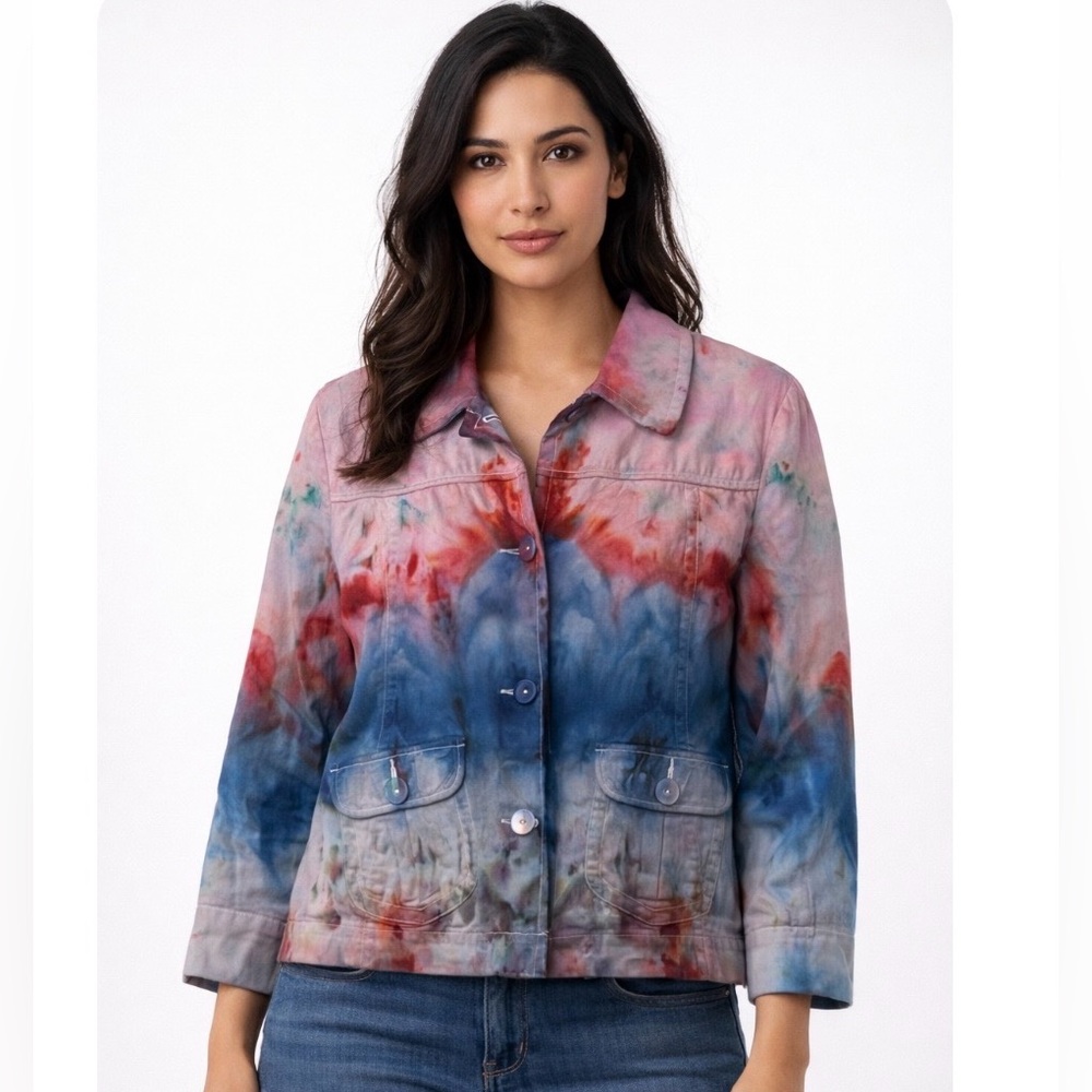 L.L. Bean Women's Colorful Tie Dye Button Down Blazer Jacket Size 14